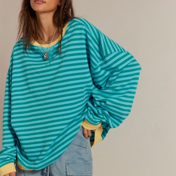 Free People We The FreeClassic Striped Oversized CrewneckXS